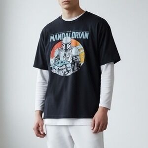 Official STAR WARS Mandalorian Logo Graphic T-Shirt Black Men's Size L